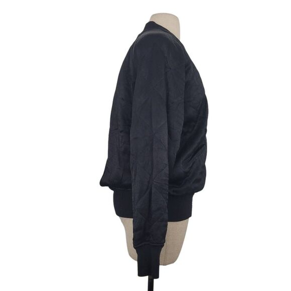 IRO Flint Bomber Jacket Womens 36 US Small Black Satin Full Zip Quilted Oversize - Picture 2 of 9